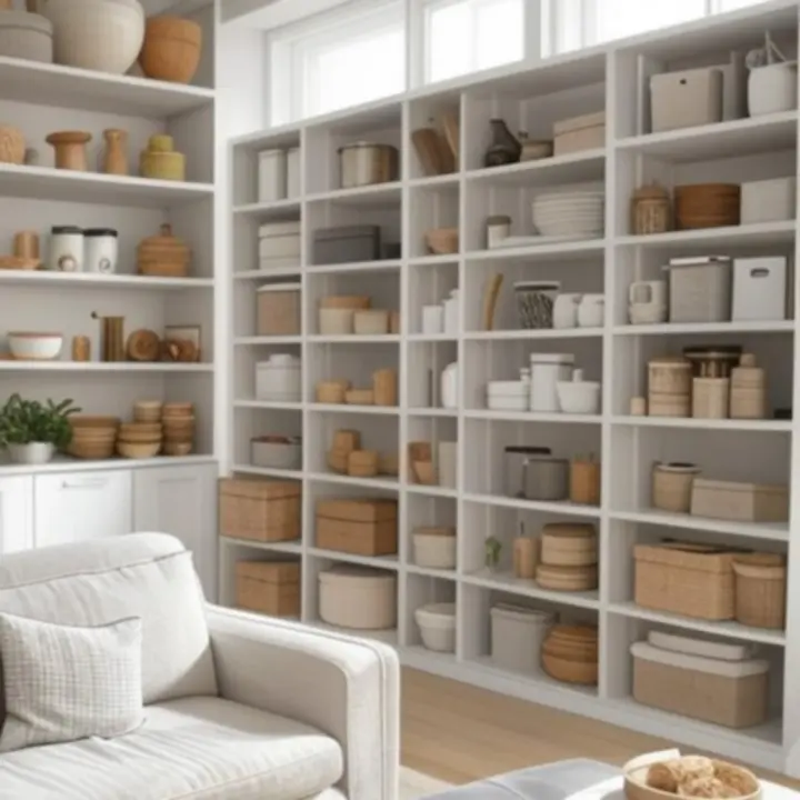Rendezett, modern otthon különböző tárolókkal és kiegészítőkkel