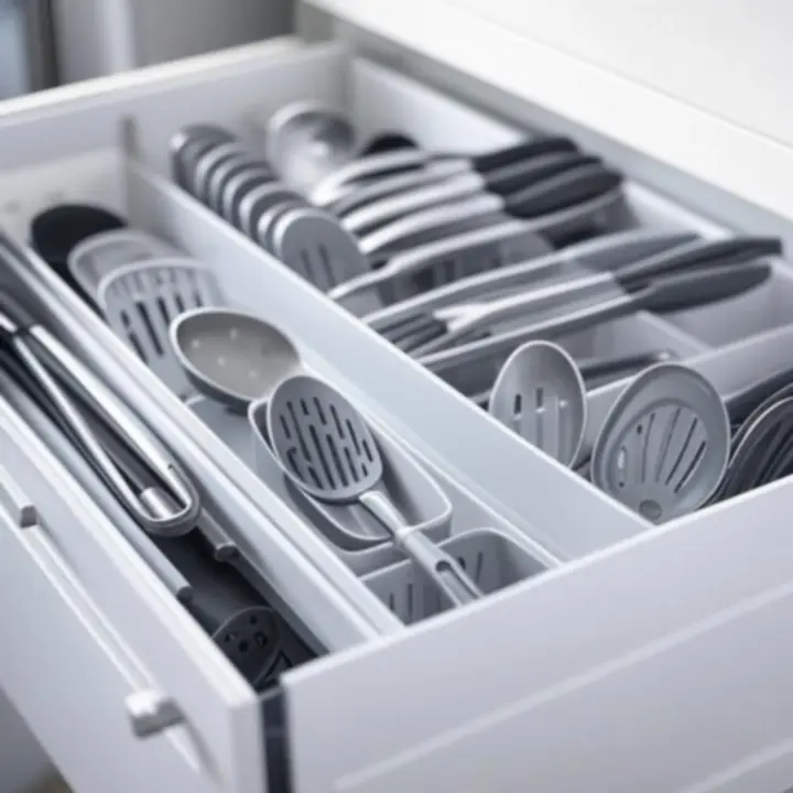 Rendezett konyhafiók modern fiókrendszerezővel