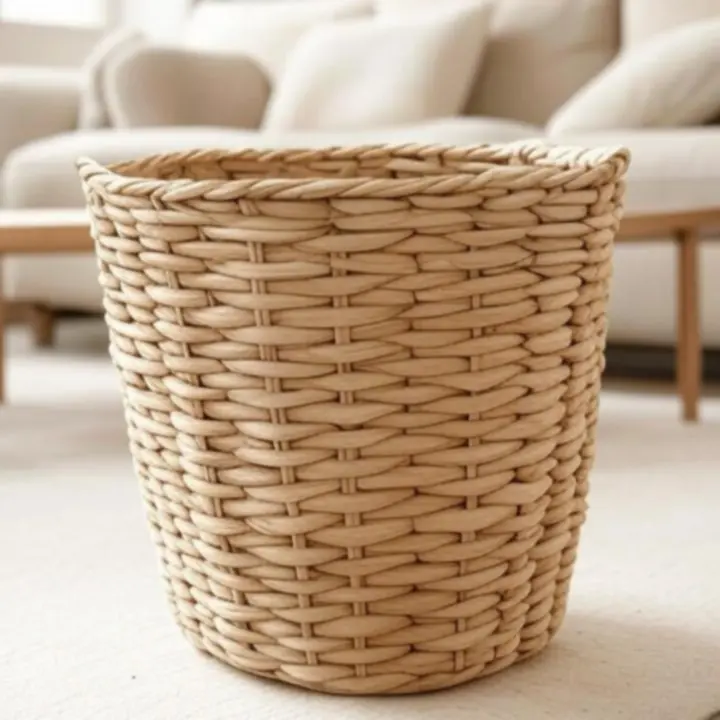 Modern, textúrált tárolókosár polcra helyezve